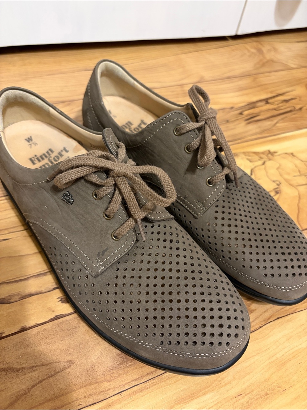 Finn Comfort Germany Baden Perforated Leather Brown Gray Oxford Mens 7.5